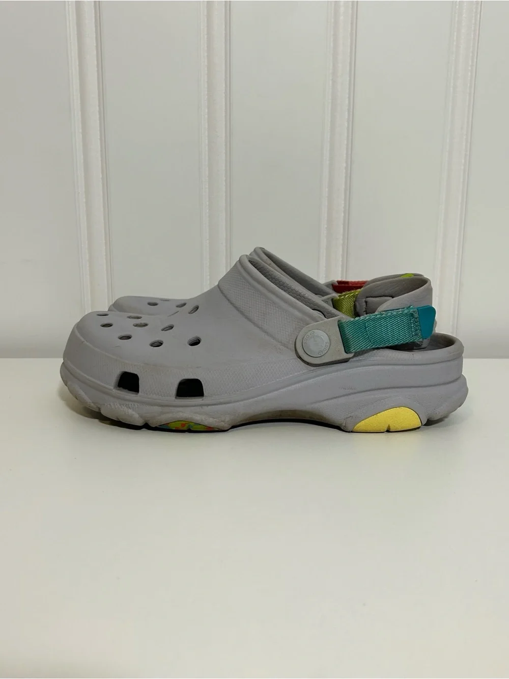 Crocs purple utility all terrain Kids Gray Slip-On Clog with Colorful Heel Strap